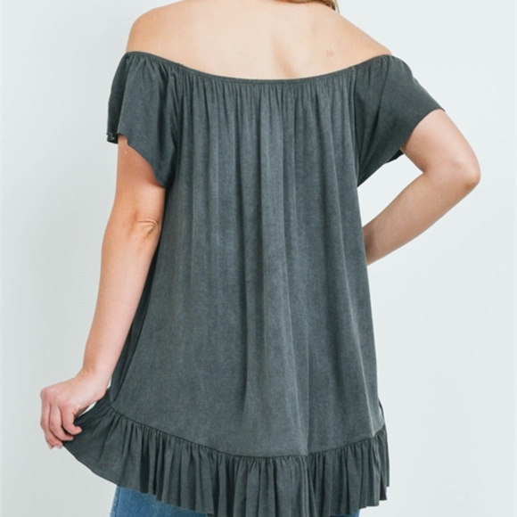 Charcoal Boho style off shoulder tunic top - Picture 4 of 11